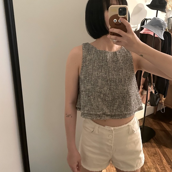 Rare Apiece Apart Tweed Double Layer Crop Tank Top - Picture 3 of 9